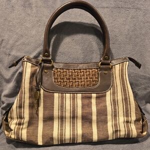 Fossil Satchel Stripped Brown & Cream